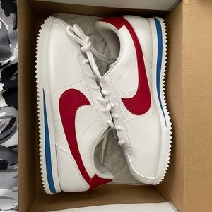 Red white and blue Nike Cortez